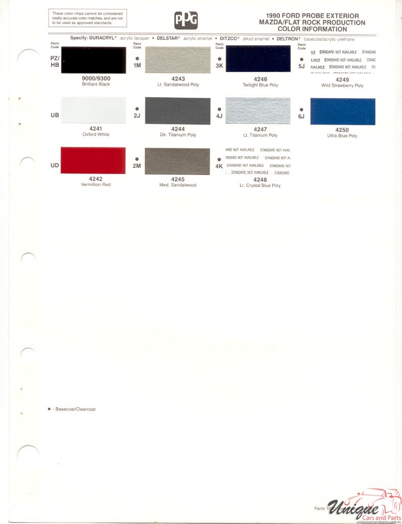 1990 Ford Paint Charts Probe PPG 5